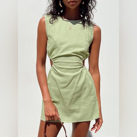 Princess Polly Mayzie Cotton-Linen Mini Dress in Green - Picture 2 of 5